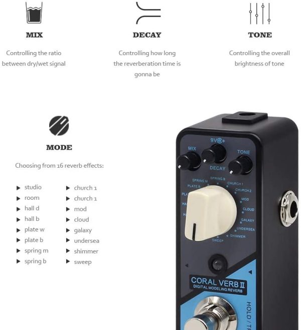 VALETON Coral Verb II Digital Reverb Guitar Effects Pedal